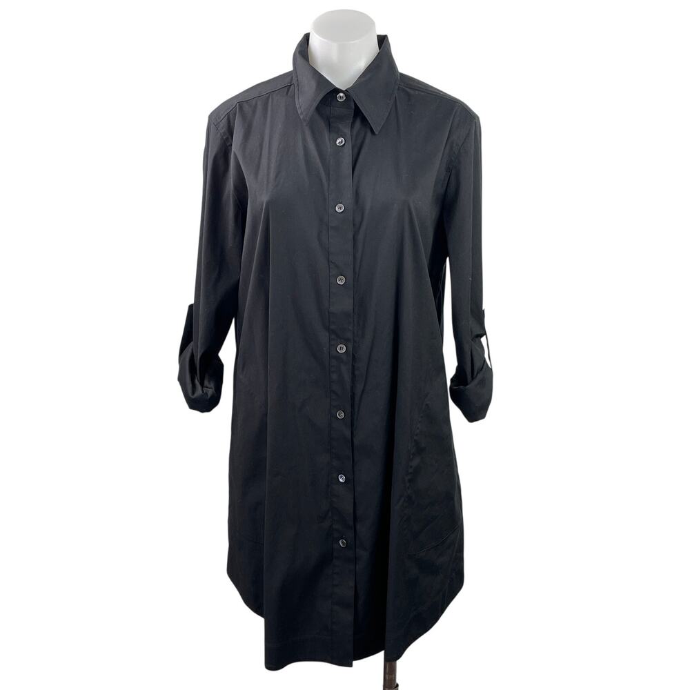 Lafayette 148 Women's Black Long Sleeve Roll Tab Button Down Shirt Dress Size 6